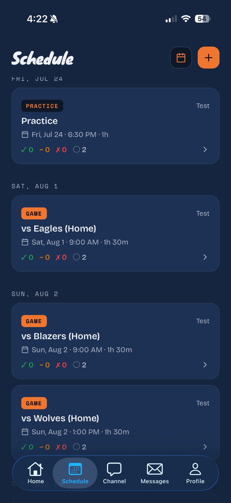 App screenshot — Weekly schedule